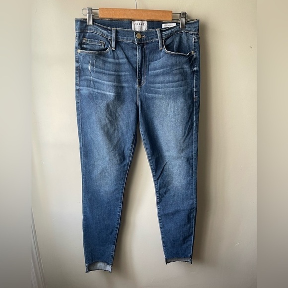 Frame medium Wash Blue Denim Le Skinny De Jeanne crop Jeans Women's Size 32 - Picture 1 of 11